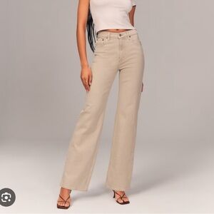 Abercrombie & Fitch High-Rise Wide-Leg Jeans in Light Beige